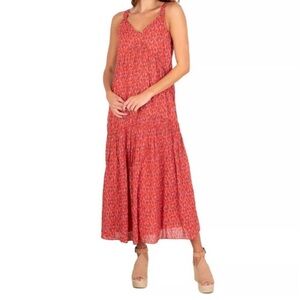JOIE 100% Cotton Sleeveless Ikat Print Maxi Dress | XL | Pink Red | Boho Resort
